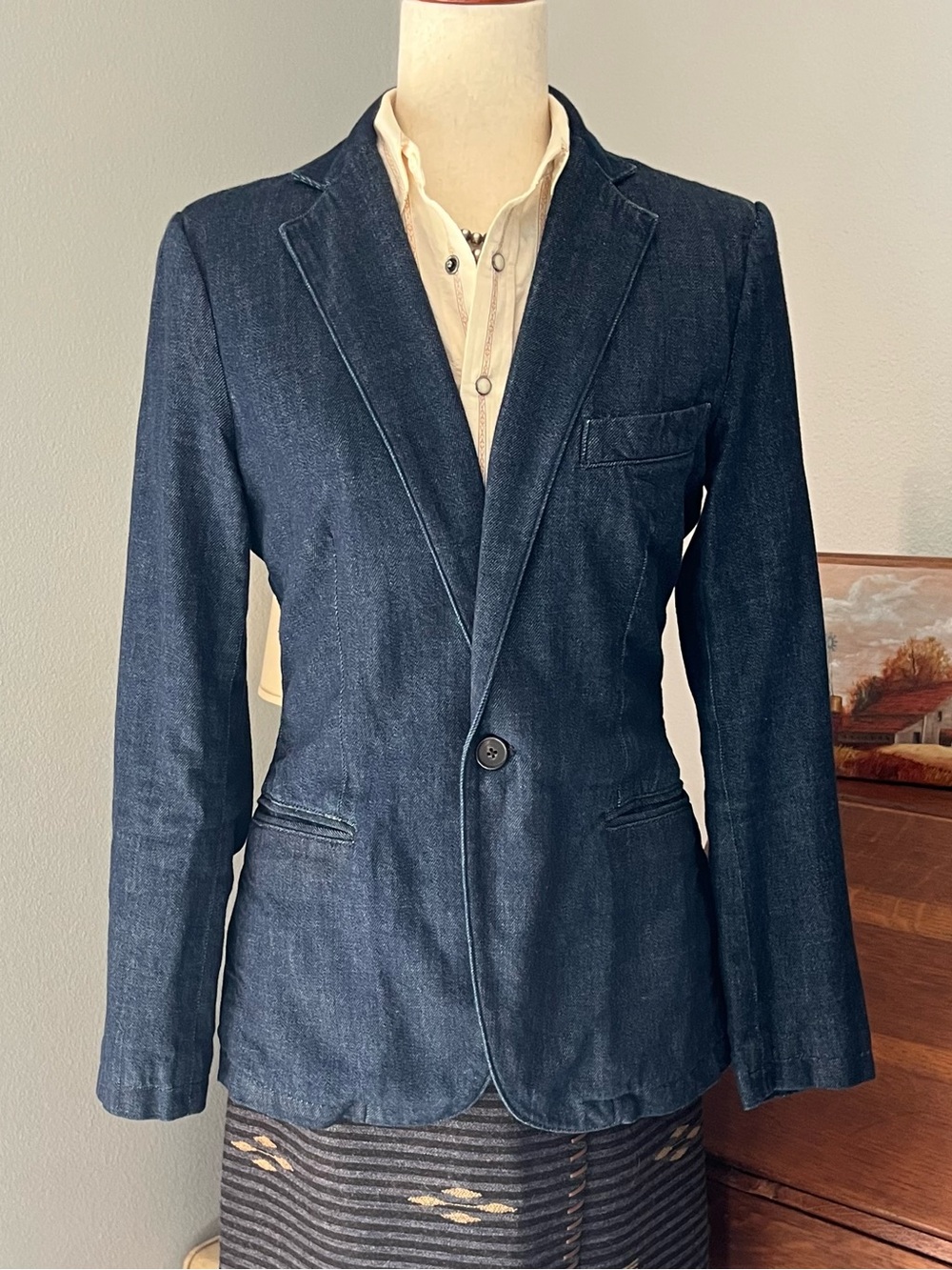 Vtg Polo RL Indigo Dark Blue denim blazer coat jacket